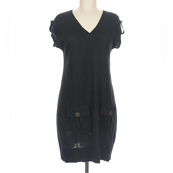 Anne Fontaine Knit Black V-Neck Dress with Pockets Size 10 - Picture 3 of 7